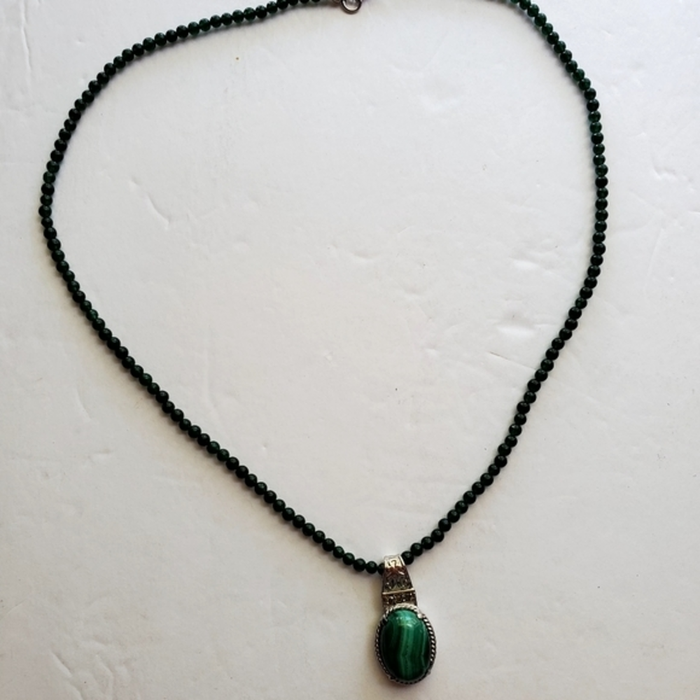 Women's‎ Green Malachite 316L Stainless Steel Necklace NWT